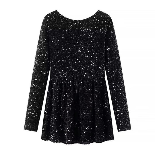 Damen Paillettenbesetztes Samt‑Minikleid mit schmeichelnder Korsage und ausgestelltem Rock Shop Nory