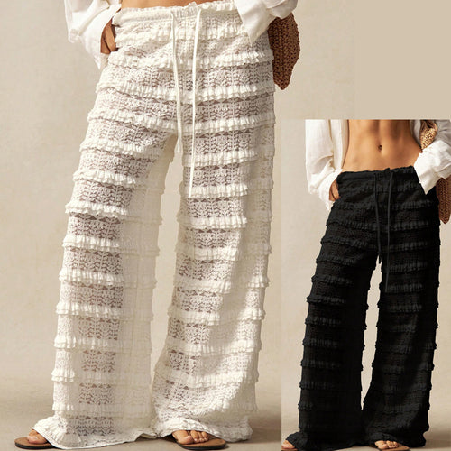 Damen Weite Spitzen-Hose mit Stufenvolants, Smokbund und Kordelzug Shop Nory