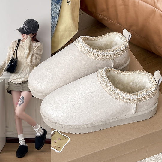 Damen Gefütterte Schlupf‑Hausschuhe im Bootie‑Stil mit Kunstfellfutter und dekorativer Zierborte Shop Nory