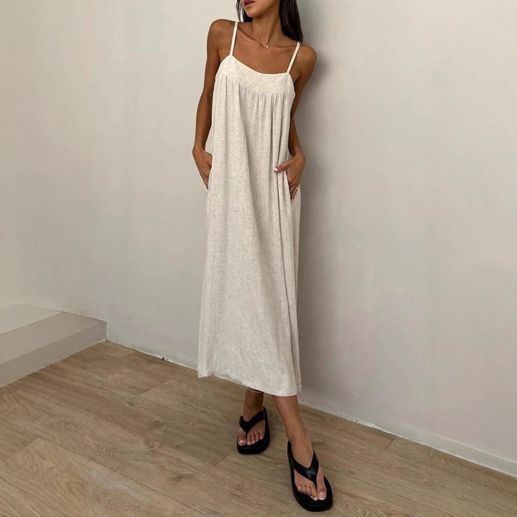 Damen luftiges Maxikleid mit breitem Schnitt und praktischen Taschen