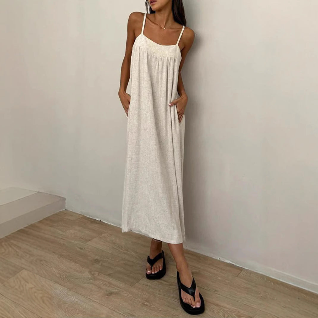 Damen luftiges Maxikleid mit breitem Schnitt und praktischen Taschen