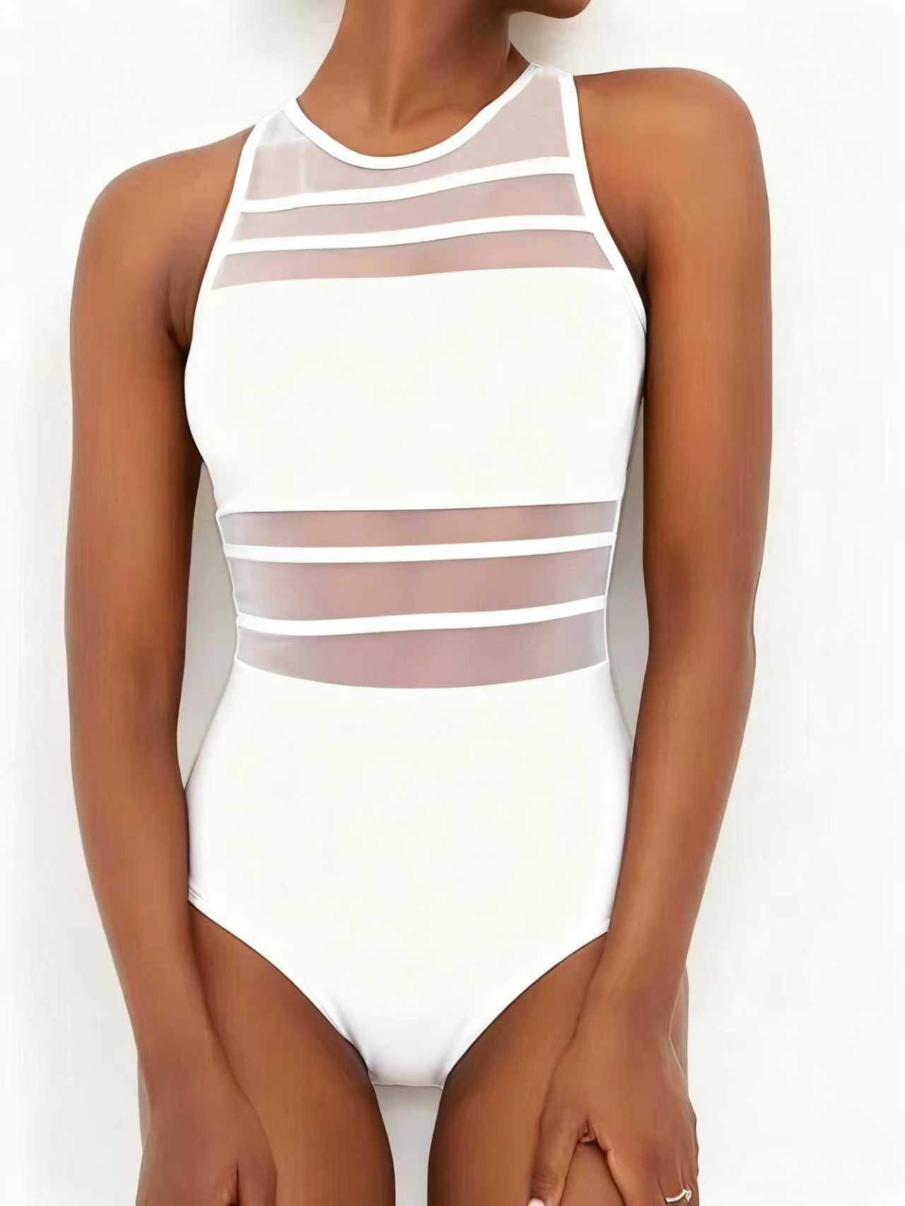 Damen Sportlicher Einteiler mit transparenten Einsätzen