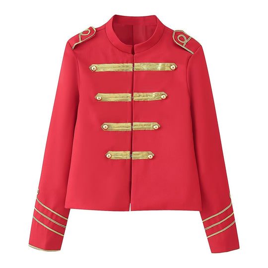 Damen Gekürzte Militärjacke mit goldbestickten Galons und Stehkragen Shop Nory