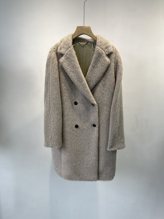 Damen Luxuriöser Weicher Kunstpelz Doppelreiher Mantel Shop Nory