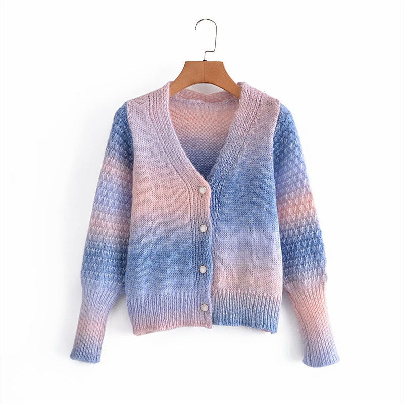 Damen Farbverlauf Strickjacke mit originellem Rippdesign