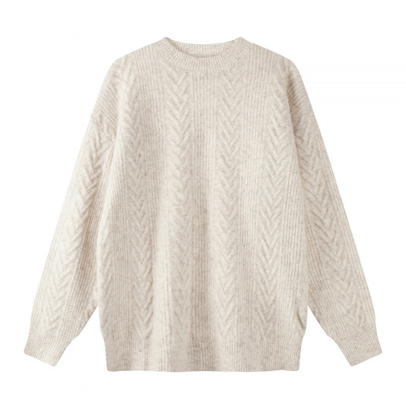 Unisex Oversize Grobstrick-Pullover mit Fischgrätstruktur und Rundhalsausschnitt Shop Nory