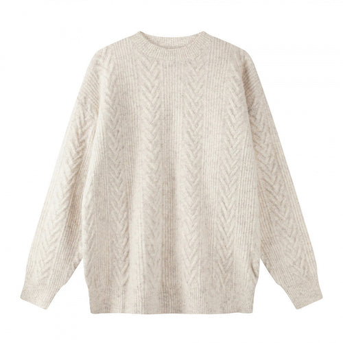 Unisex Oversize Grobstrick-Pullover mit Fischgrätstruktur und Rundhalsausschnitt Shop Nory