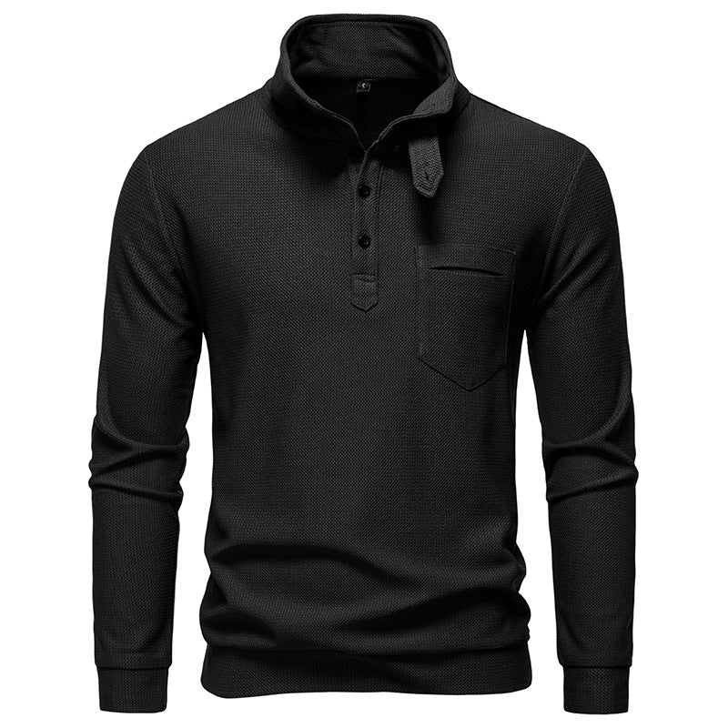 Herren Texturiertes Waffelstrick-Henleyshirt mit hohem Kragen, Knopfleiste und Brusttasche Shop Nory