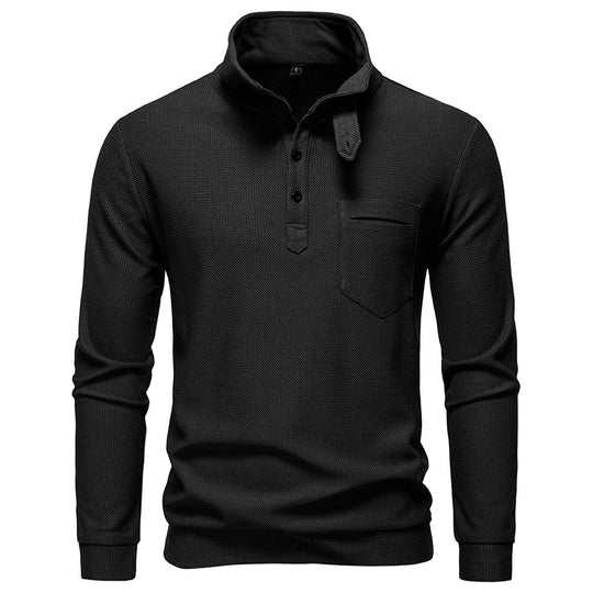 Herren Texturiertes Waffelstrick-Henleyshirt mit hohem Kragen, Knopfleiste und Brusttasche Shop Nory