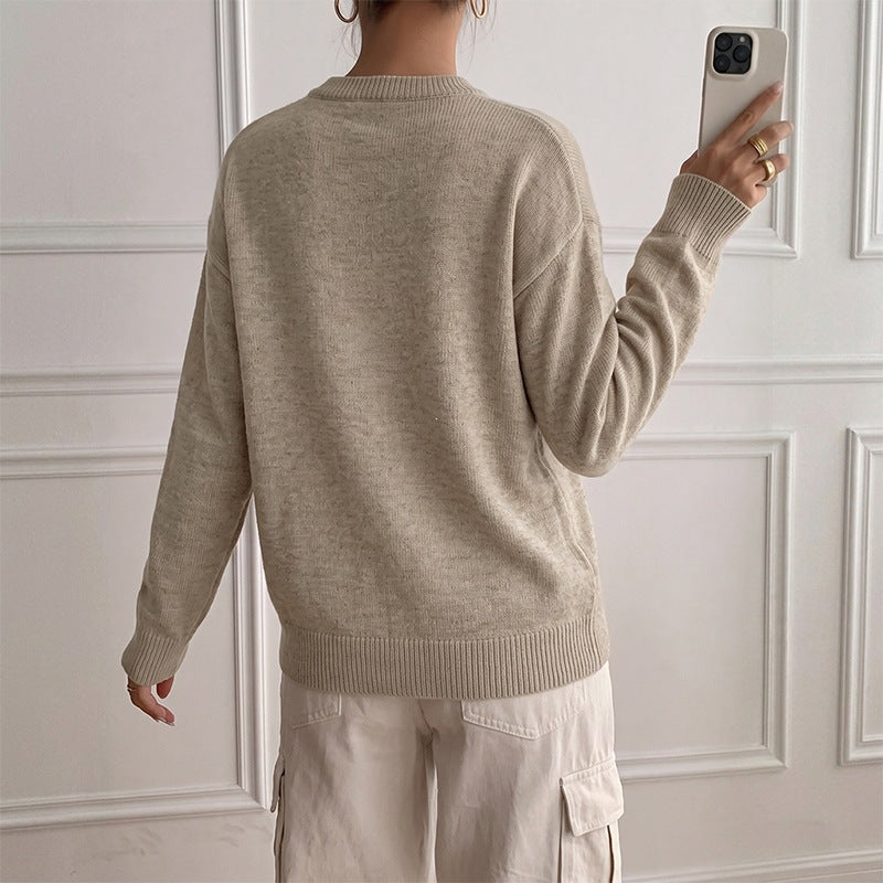Damen Gemütlicher Pullover mit Knopfdetails Shop Nory