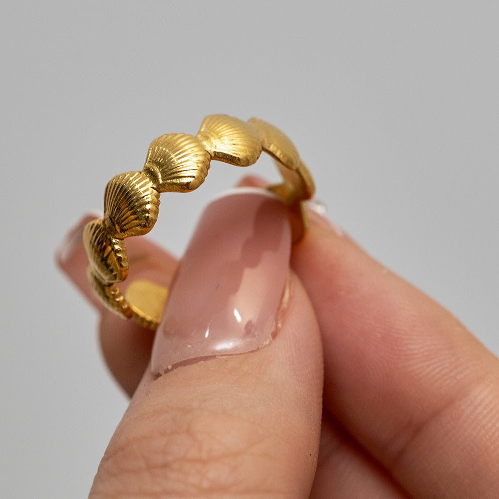Damen offener Ring im Muschel-Design aus hochwertigem Edelstahl Shop Nory