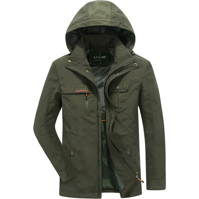 Herren wasserabweisende leichte Reisefunktionsjacke mit Kapuze und Mehrtaschen Shop Nory