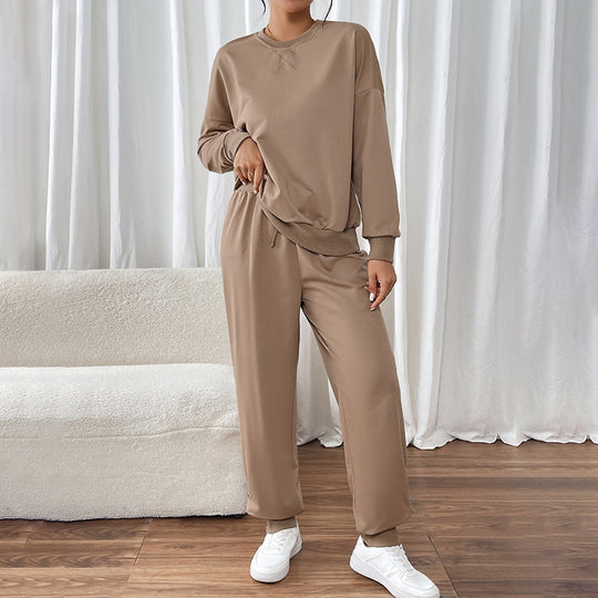 Damen Lässiges Sweat-Set mit Oversize-Rundhals und High-Waist-Hose mit Knopfmanschette Shop Nory