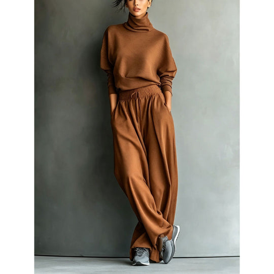 Damen Rollkragen-Loungewear-Set mit Oversize-Oberteil und weitem Gummibund-Hose Shop Nory