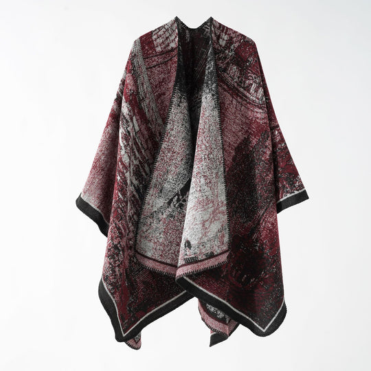 Damen Oversize-Ruana im kastigen Cape mit jacquardgewebter Struktur und weicher Wollmix Shop Nory