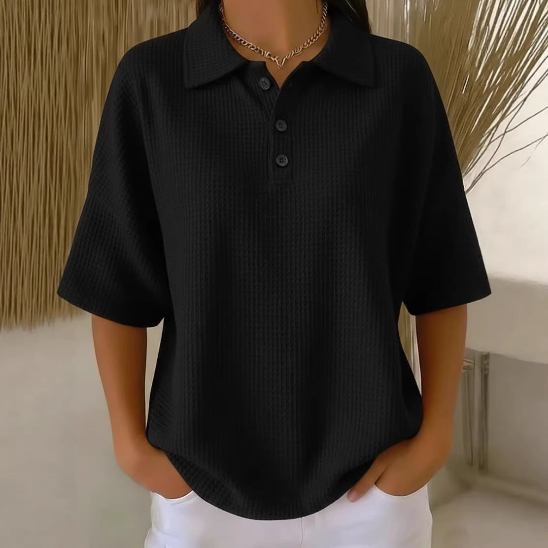 Damen sportliches Poloshirt aus Waffelpiqué