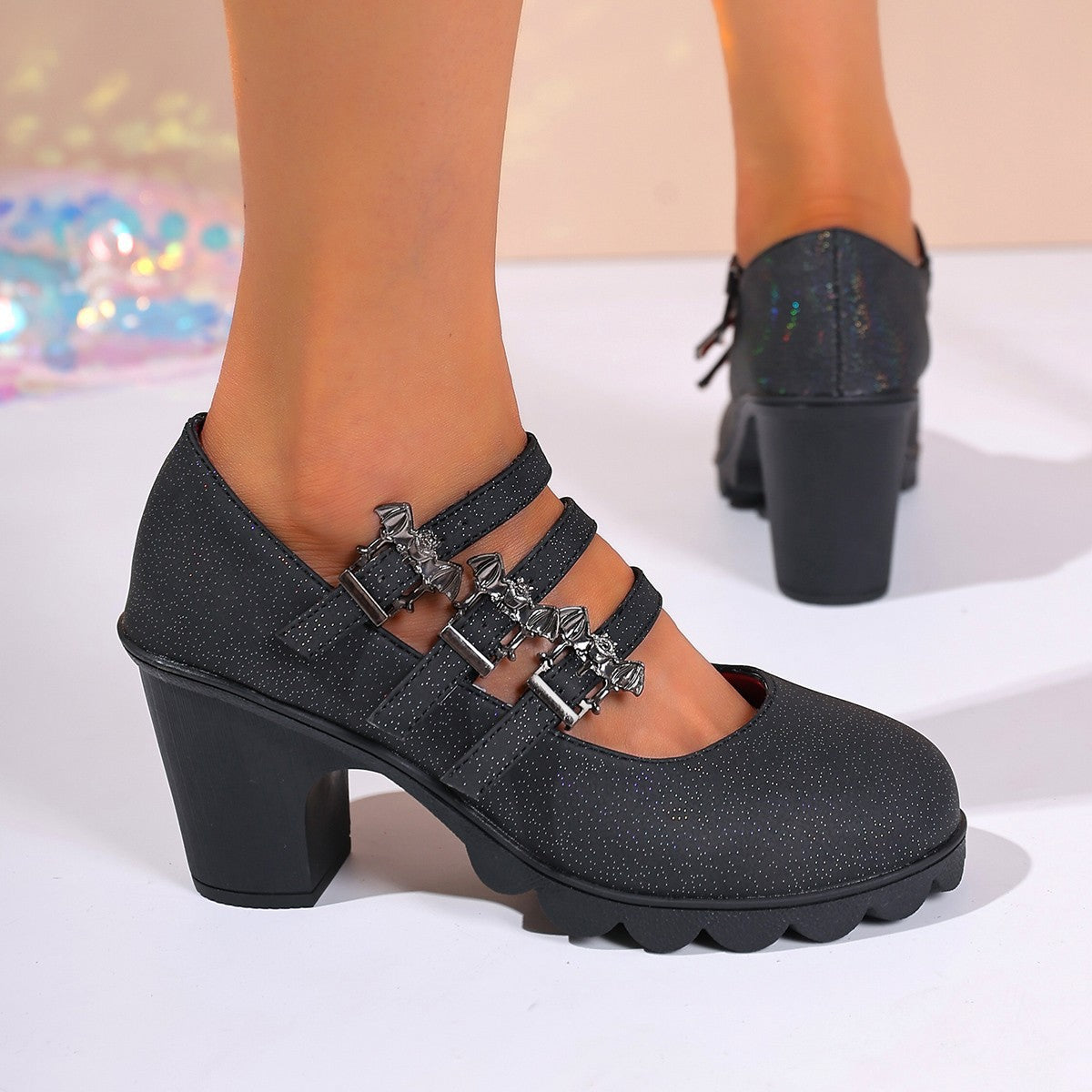 Damen Plateau-Pumps mit dekorativen Riemen und bequemer Sohle