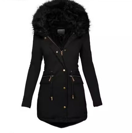 Damen Slim-Fit Thermo-Parka mit voluminöser Kunstfellkapuze und Tunnelzug Shop Nory