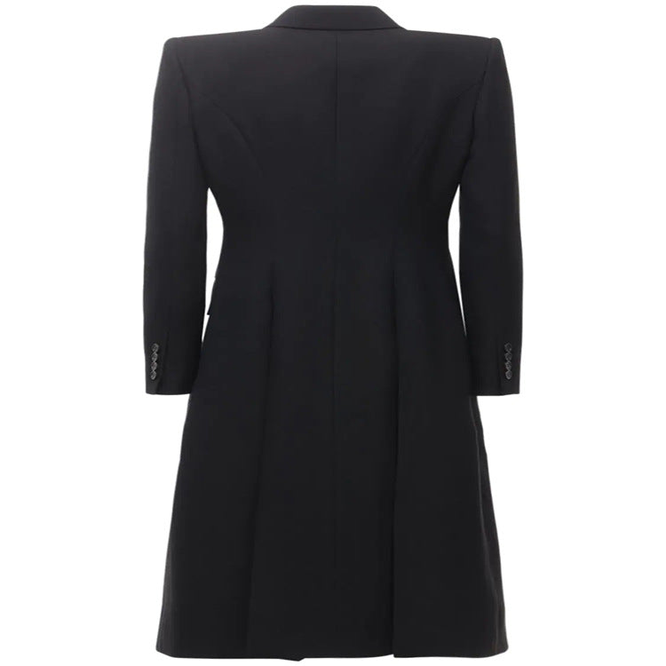 Damen tailliertes Blazerkleid‑Mantel mit kontrastierendem Schalkragen und ausgestelltem Rockteil Shop Nory