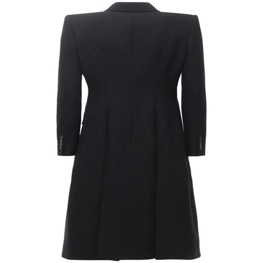 Damen tailliertes Blazerkleid‑Mantel mit kontrastierendem Schalkragen und ausgestelltem Rockteil Shop Nory