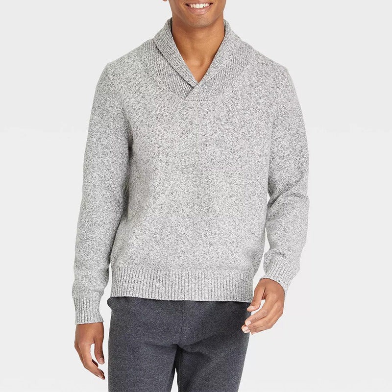Herren Schalkragen-Pullover aus meliertem Feinstrick mit Rippbündchen Shop Nory