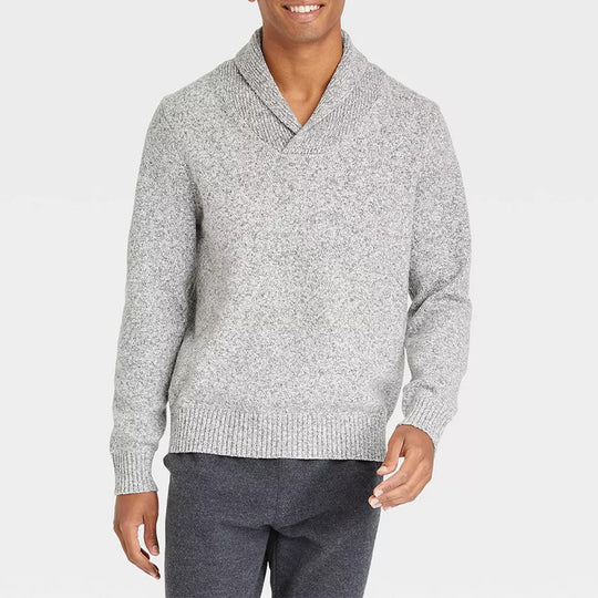 Herren Schalkragen-Pullover aus meliertem Feinstrick mit Rippbündchen Shop Nory