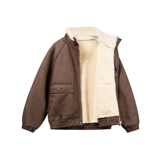 Herren Kurz geschnittener Velours‑Blouson mit Sherpa‑Kragen und Utility‑Pattentaschen Shop Nory