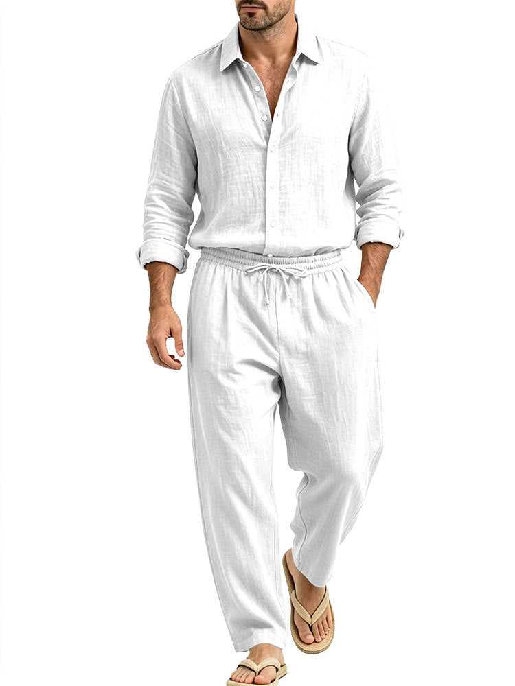 Herren Lässiges Leinen-Set Hemd und Relaxhose mit Tunnelzug Shop Nory
