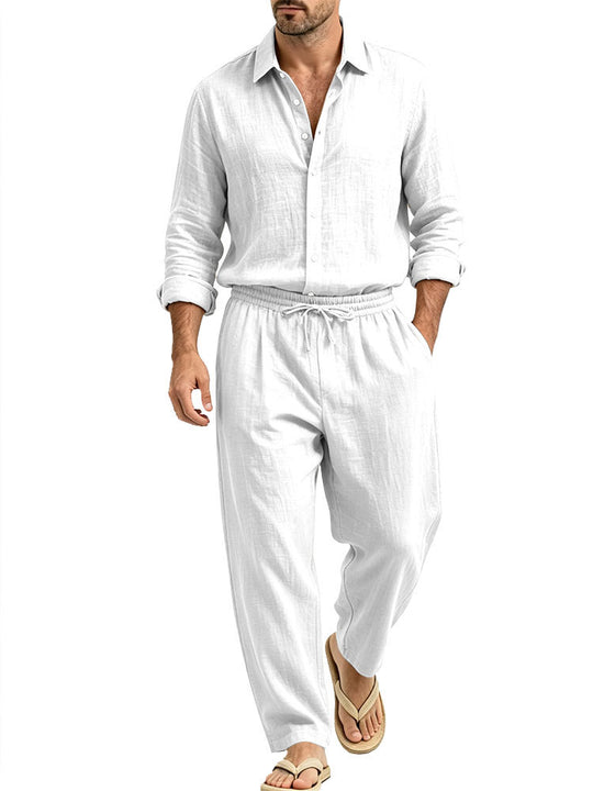 Herren Lässiges Leinen-Set Hemd und Relaxhose mit Tunnelzug Shop Nory