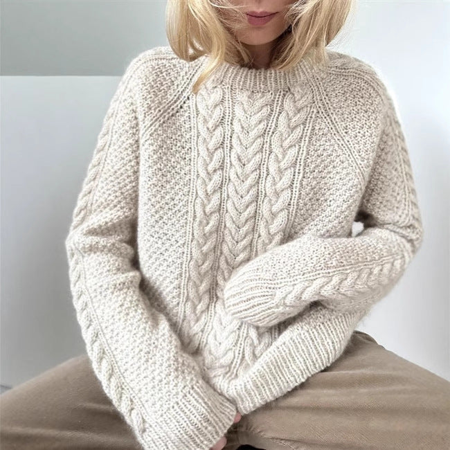 Damen Übergroßer Strickpullover mit Zopfmuster