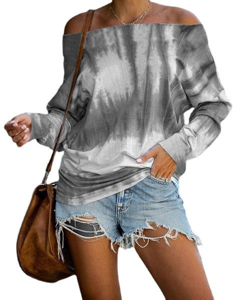 Damen Schulterfreies Batik-Langarmshirt mit weitem Oversize-Schnitt Shop Nory