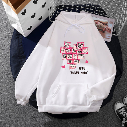 Damen nan Kapuzenpullover mit Sticky-Note Grafik, Kängurutasche und weichem Fleecefutter Shop Nory