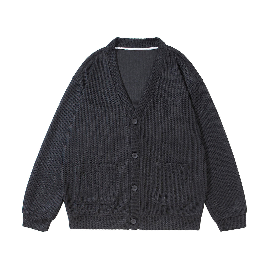 Unisex Strukturiertes Knopf-Cardigan mit V-Ausschnitt und aufgesetzten Taschen Shop Nory