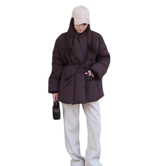 Damen Gesteppte Taillierte Steppjacke mit Schalkragen und Bindegürtel Shop Nory