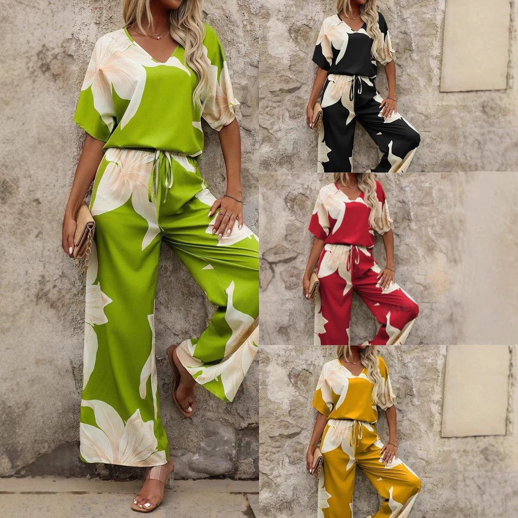 Damen Luftiges Zweiteiliges Set mit floralem Design und weitem Schnitt