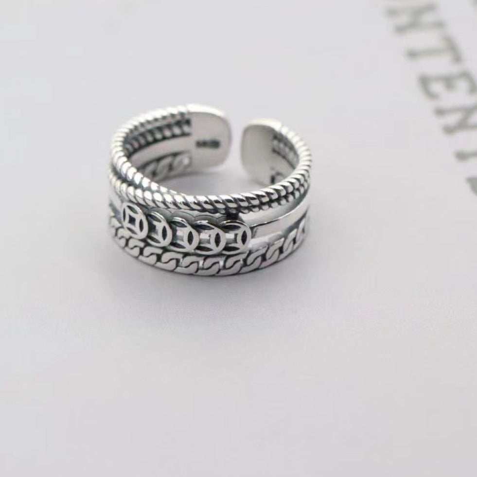 Damen Offener Ring mit hochwertigem Ketten- und Reliefdesign Shop Nory