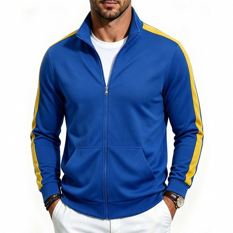 Herren Retro Trackjacke mit Stehkragen, Kontraststreifen und Kängurutasche Shop Nory