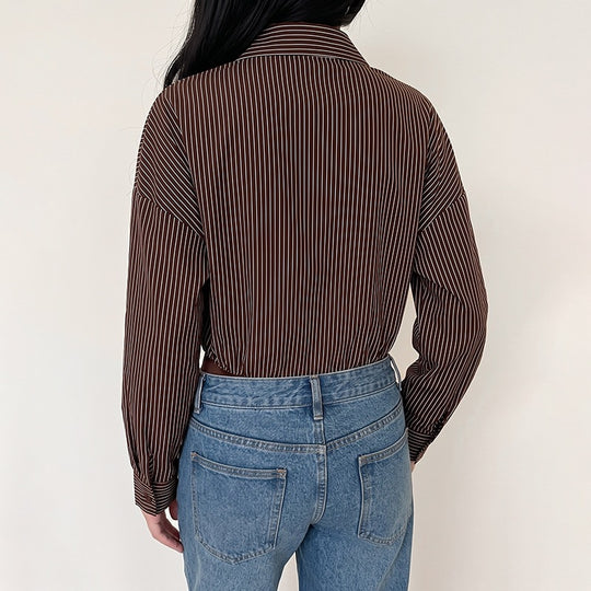 Damen Oversize-Hemdbluse aus Viskose mit feinem Nadelstreifen und Brusttasche Shop Nory