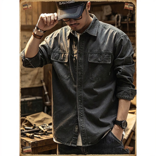 Herren Baumwoll-Utility-Overshirt mit Pattentaschen Shop Nory