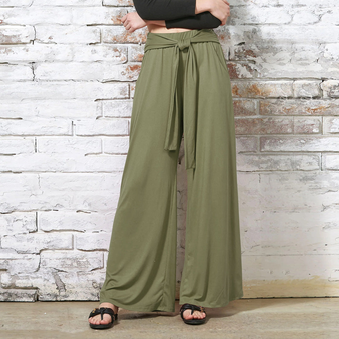 Damen Weite Jersey-Hose mit hohem Bund und Bindegürtel Shop Nory