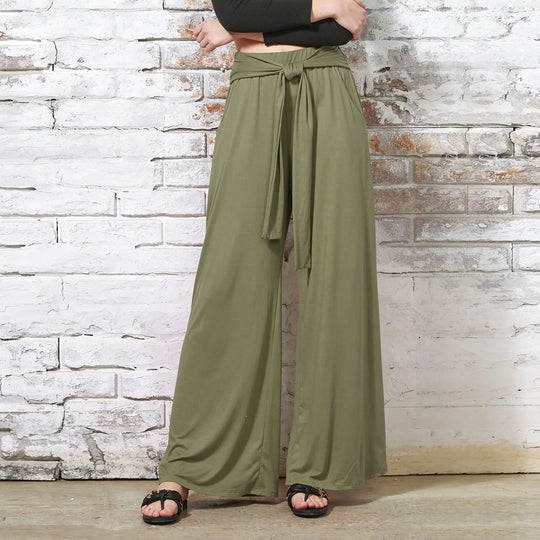 Damen Weite Jersey-Hose mit hohem Bund und Bindegürtel Shop Nory