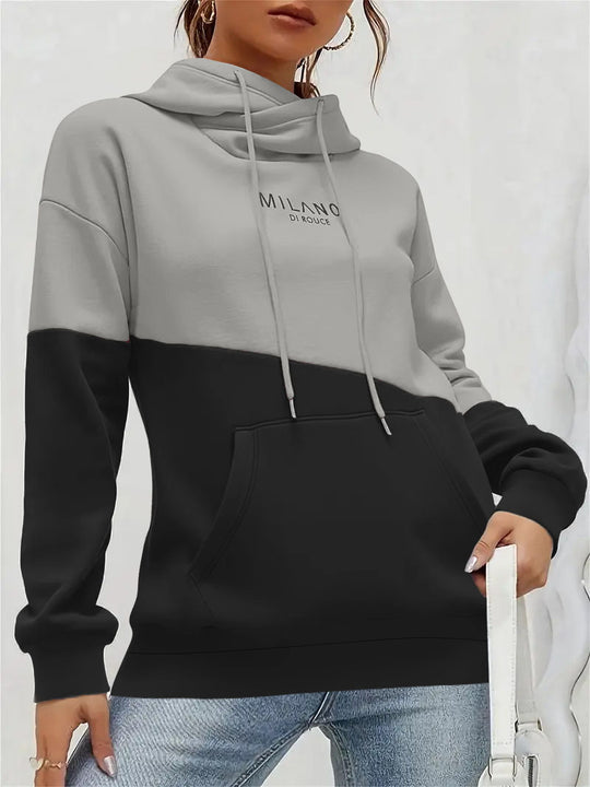 Damen Colorblock Kapuzenpullover mit Schlauchkragen, Kängurutasche und Drop-Shoulder Shop Nory