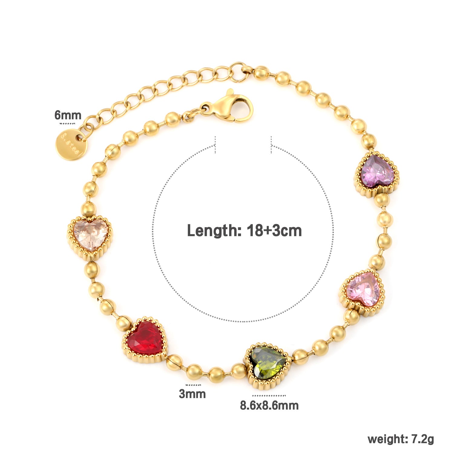 Damen Armband mit bunten Herzanhängern und exquisitem Golddesign Shop Nory