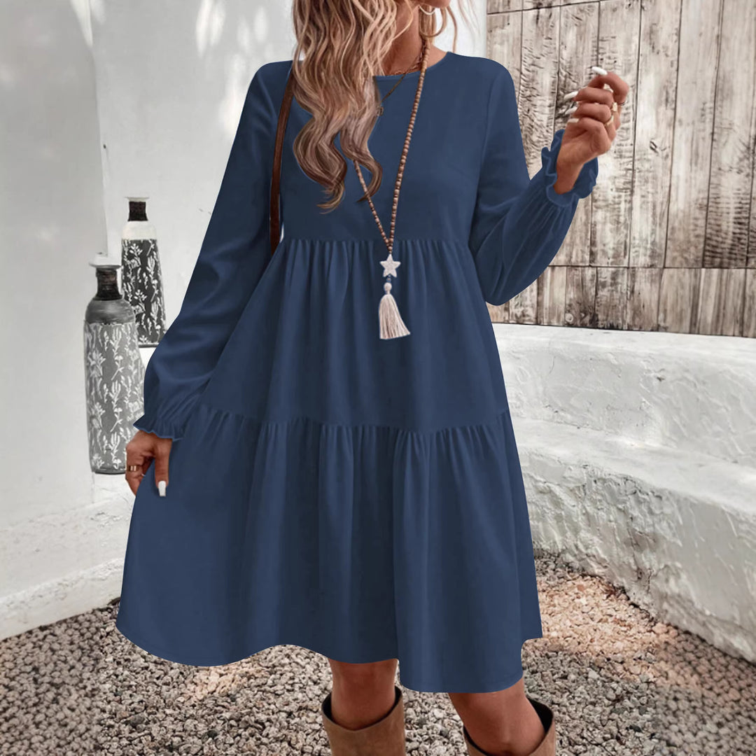 Damen Lockeres Midikleid im Stufenlook mit geraffter Taillenpasse und Rüschenbündchen Shop Nory