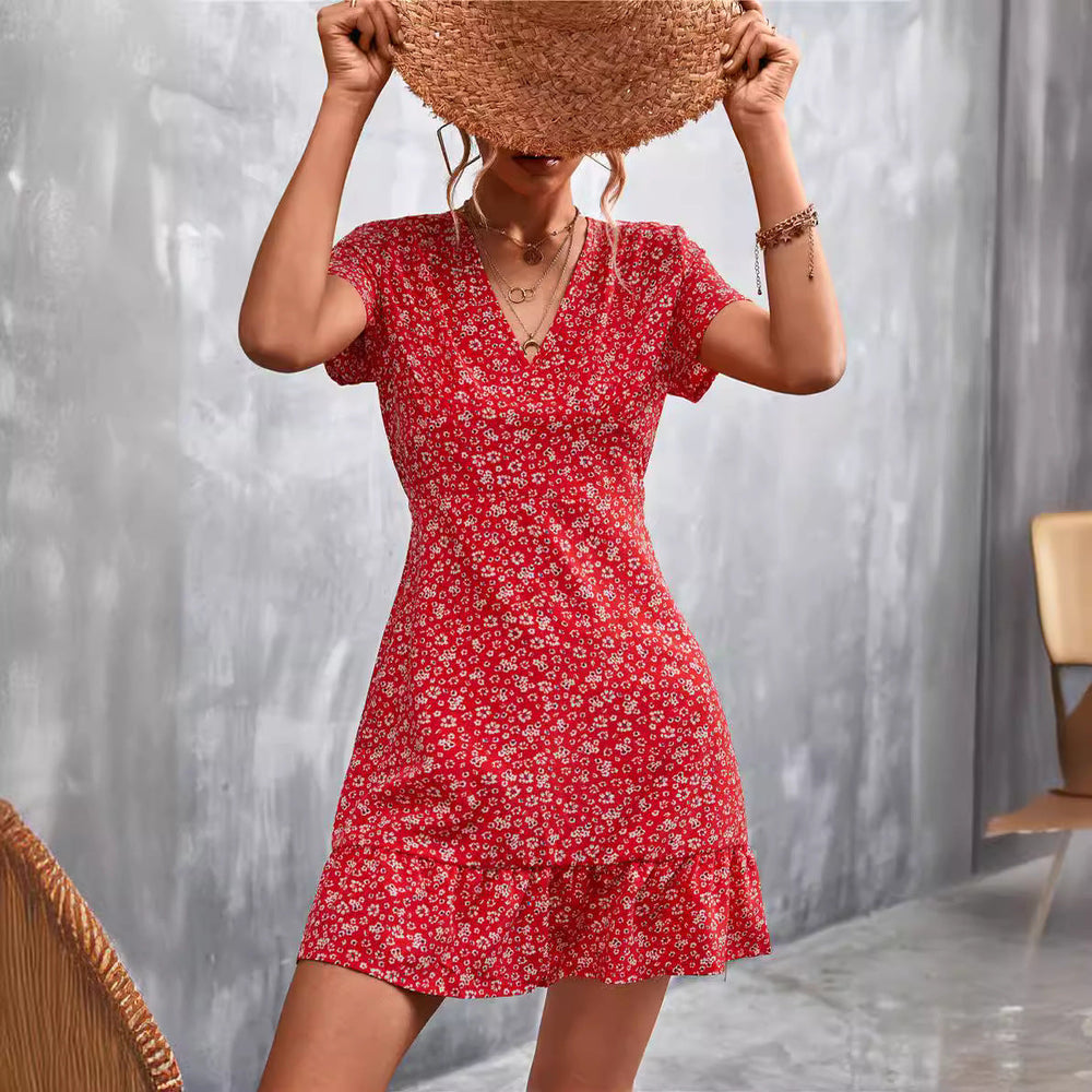 Damen Sommerliches Minikleid mit floralem Design und verspieltem Saum