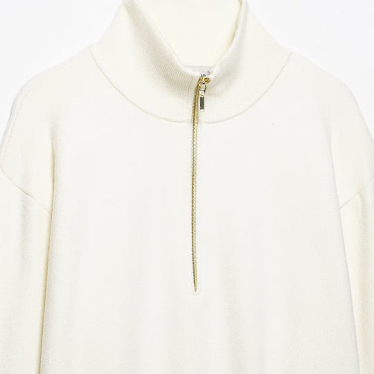 Damen Grobstrick-Pullover mit halbem Reißverschluss, Stehkragen und überschnittenen Ärmeln Shop Nory
