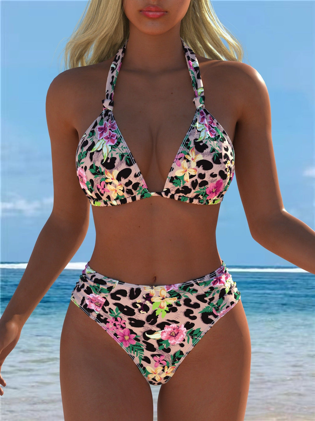 Damen Triangel-Bikini mit hohem Bund und patriotischem Sternen-Muster