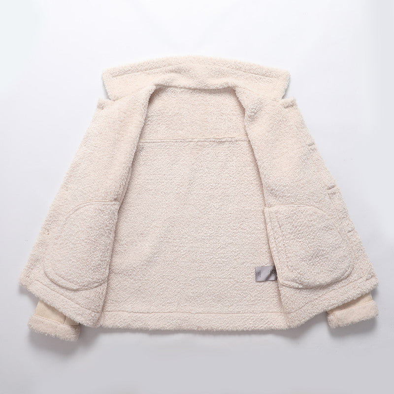 Herren Lammfell-inspirierte Teddy-Fleece Jacke mit Knopfleiste und Reißverschlusstaschen Shop Nory