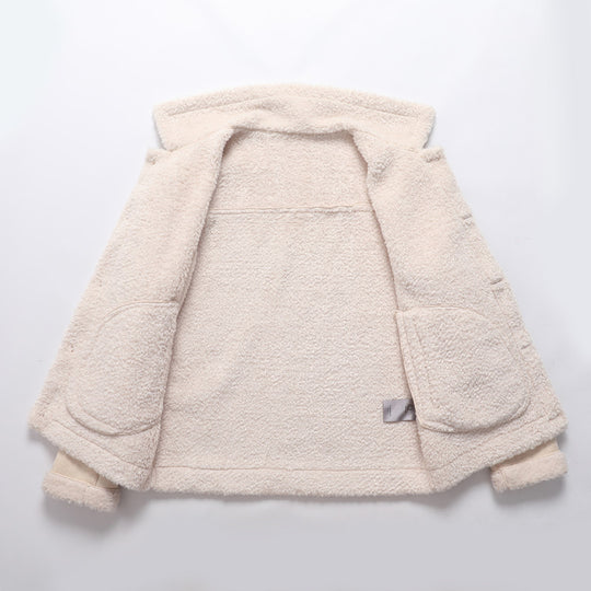 Herren Lammfell-inspirierte Teddy-Fleece Jacke mit Knopfleiste und Reißverschlusstaschen Shop Nory