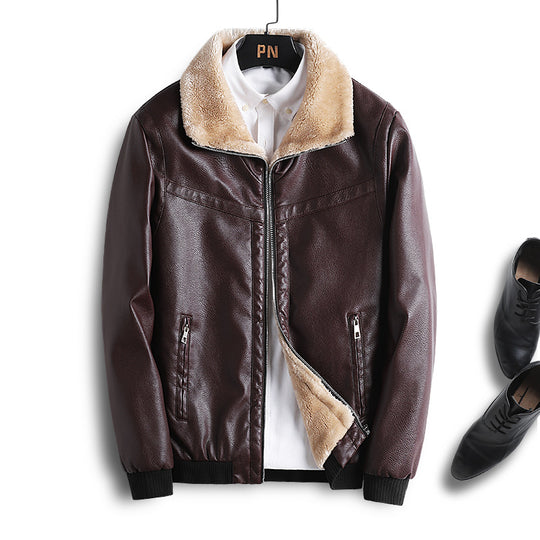 Herren Lederimitat-Fliegerjacke mit Teddyfutter und Kunstfellkragen Shop Nory